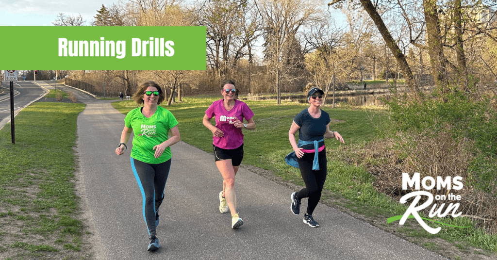 Three women running drills on trail